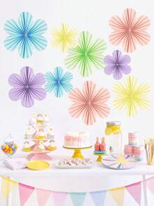 9朵玫瑰红+粉色+橙色心形纸花装饰，墙纸扇，教室装饰，纸花背景，悬挂纸扇，墙面装饰，圣诞节 - 彩色 - 查看 20