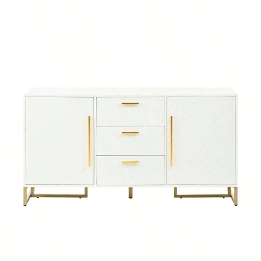 Elegant Black -Patterned Sideboard With 2 Doors And 3 Drawers, Suitable For The Dining Room, Kitchen And Living Room. - 白色 - 查看 1