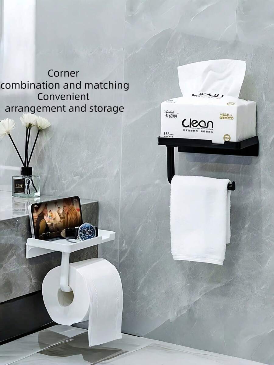 Bộ kệ đựng đồ đa năng không cần khoan cho góc phòng tắm - Giá để khăn giấy/khăn tắm + ghế đựng đồ, thích hợp để đựng khăn giấy trong phòng tắm, treo khăn tắm, đặt điện thoại di động khi sử dụng nhà vệ sinh (dành cho nhà tắm gia đình/nhà tắm cho thuê/sử dụng nhà vệ sinh hàng ngày), sắp xếp các vật dụng nhỏ trong phòng tắm/lưu trữ đồ dùng giải trí khi sử dụng nhà vệ sinh/giải pháp lưu trữ cho nhà thuê. - Nhiều màu - Xem 1
