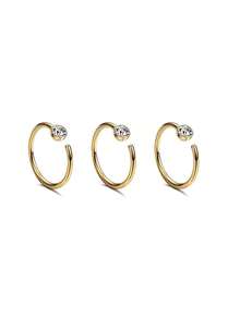 1pc/3pcs/5pcs Hip-Hop Style 304 Stainless Steel Rhinestone Nose Ring, Unisex Street Fashion Body Piercing Nose Jewelry - Multicolor - View 10