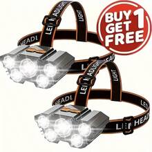 Buy 1 Get 1 Free Rechargeable Headlamp 5 LED Bright Head Lamp Lightweight USB Head Light, 8 Mode Head Flashlight For Outdoor Running Hunting Hiking Camping,A Great Gift For Christmas Day,Holiday Day,Valentine's Day,Galentine's Day,Mother's Day,Father's Day,Graduation Day,Hostess Day,Friendsgiving Day - màu đen - Xem 10