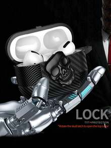 1个旋转骷髅头耳机保护套，适用于苹果Pro 1/2/3/4代，碳纤维纹理软硅胶材质，朋克风保护套，带登山扣
