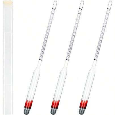 3 Pcs Glass Hydrometer Alcoholmeter 0 - 200 Proof, Alcohol Hydrometer Digital Distilling Moonshine Liquor, White