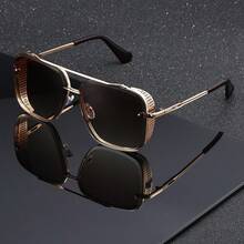 复古时尚朋克蒸汽风格眼镜，方形金属镜框男女通用眼镜 - A - 查看 1