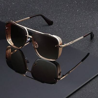 复古时尚朋克蒸汽风格眼镜，方形金属镜框男女通用眼镜