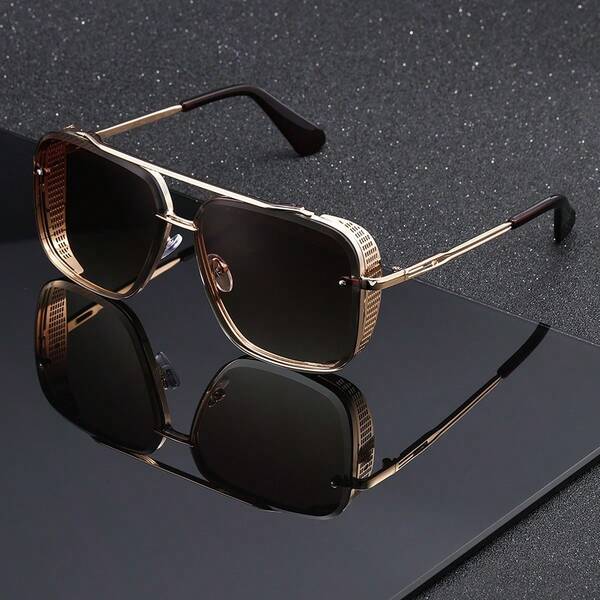 复古时尚朋克蒸汽风格眼镜，方形金属镜框男女通用眼镜