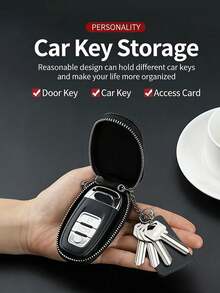 1个通用拉链钥匙包，PU皮革汽车钥匙扣，带蝴蝶结，便携小巧，适用于汽车、家庭和办公室，情人节、毕业典礼、教师节礼物，男女通用设计，高品质工艺，旅行配件，汽车用品 - 彩色 - 查看 5