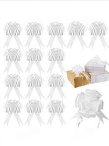 10/20/30/50pcs White Wedding Car Ribbon Bows, Gift Packaging, Wedding Car Decor, Party, Holiday, Birthday Supplies, Chair DIY Home Decor, Christmas, Valentine's Day - White - View 1