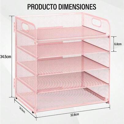 Bandeja Organizadora Papel de 5 Niveles con asa, Organizador Archivos Escritorio de Malla, Organizador Clasificador Papel para Suministros Escolares Oficina