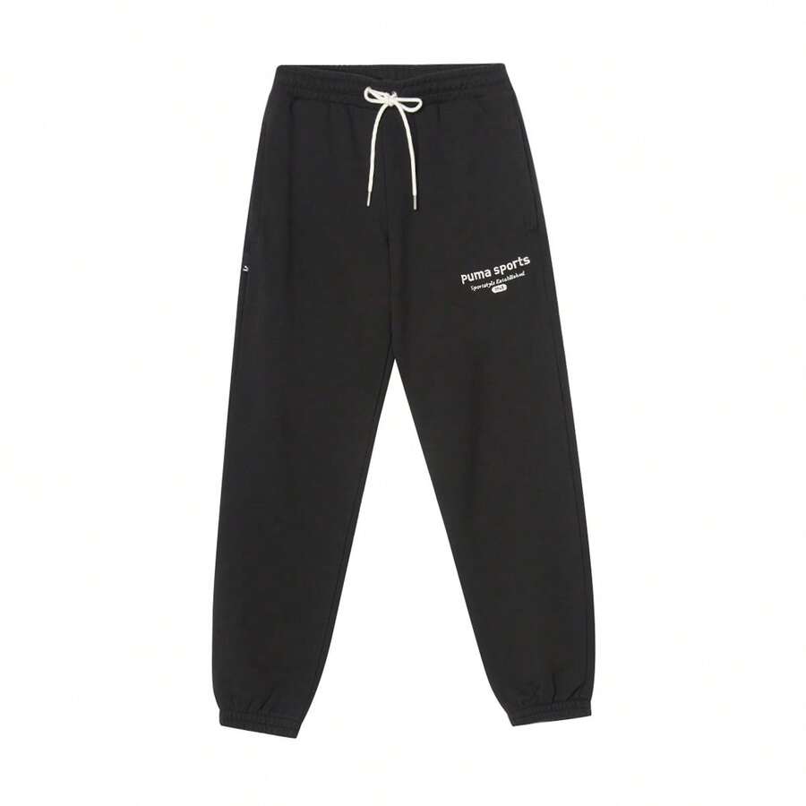 Puma Pantalones de chándal casuales con cordón y puños de punto con logotipo bordado clásico para hombre, primavera/otoño - Negro - Ver 1