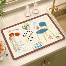 1pc Coffee Machine Mat - Drying Mat, Suitable For Countertops And Kitchen, Absorbent And Drainable, Applicable For Sink Sides, Natural And Hygienic, Essential For Home And Kitchen Decor, Also Part Of Your Cozy Autumn/Winter And Christmas Decoration - Multicolor - View 5