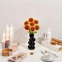 2pcs Handmade Crocheted Sunflower Artificial Flower Bouquet, Made Of High-Quality Synthetic Fibers, Realistic Appearance, Soft And Flexible Stems, Suitable For Wedding, Party, Harvest Festival Decoration, Also Can Be Used As Home Decor Or Holiday Gift - Multicolor - View 2
