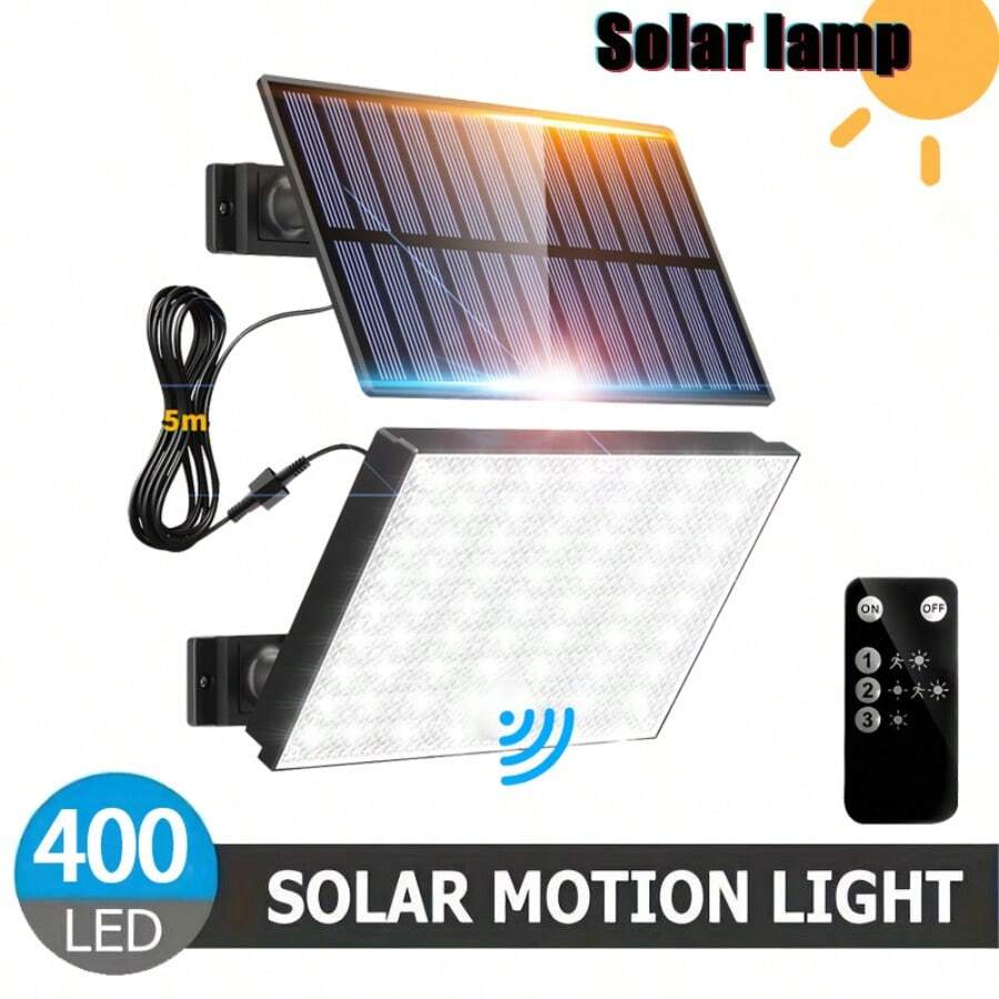 400pcs LED White Light Solar Powered Outdoor Motion Sensor Wall Light, With 5m Extra Long Cable & Remote Control, IP65 Waterproof, Suitable For Roof, Exterior Wall, Garage, Ideal Gift For Holidays Or Father's Day