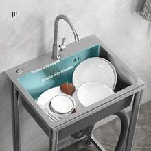 CYTarjas para Cocina Acero Inoxidable MTQ Fregadero de Cocina Tarja con Mueble Tarjas con Grifo y Kit de Drenaje y Instalacion Sink para Cocina Jardín Patio Trasero Garaje o Cuarto de Lavado - Plata - Ver 5