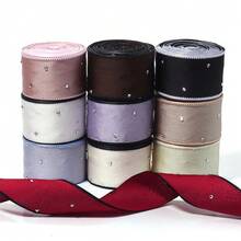 3 Yards/Roll Polyester Edged Dotted Rhinestone Ribbon, Elegant Gift Packaging Ribbon, 25mm Wedding Holiday Party Decor Ribbon, Floral Decoration Silk Tie - Multicolor - View 4