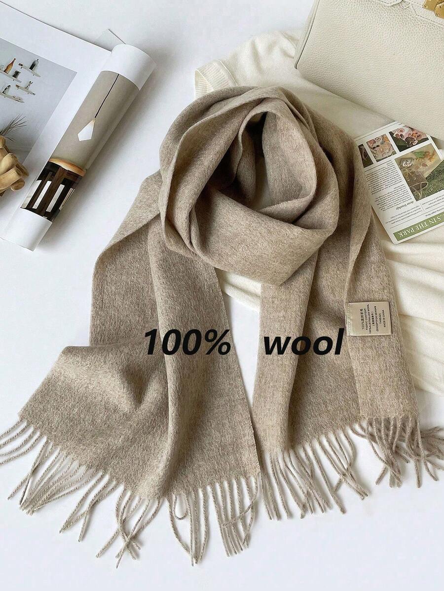1pc 100% Wool Solid Color Scarf, High Quality Warm Unisex Winter Scarf/Neck Wrap