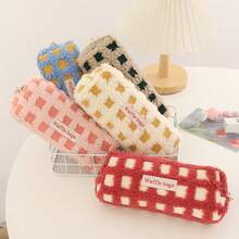 1pc Plush Pencil Case, Simple Design Student Stationery Organizer Bag,Back To School,School Supplies - A10722 - View 1