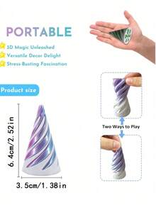 1个多尺寸可翻转螺旋锥形3D打印减压，螺旋结构桌面装饰，圣诞节、情人节、万圣节、生日派对、青少年适用，3D，礼物。超过14年的历史，陀螺仪，滑块， - 彩色 - 查看 4