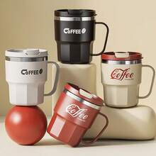 WORTHBUY 1 个 400/480ML 304 不锈钢咖啡杯,双层隔热咖啡杯,奶茶水杯带手柄和盖子,密封防漏饮水杯,适合学生和成人在家中、学校、宿舍、办公室、户外露营、野餐、旅行、上学时使用 - 彩色 - 查看 13