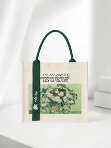 Vintage Floral Print Tote Bag, White Rose Flower Handbag, Foldable Large Capacity Thick Mommy/Student Bag, Casual Travel Beach Bag, Storage Pouch, Student Backpack, Suitable For Daily Use, Commuting, Shopping, Business Travel, Also Can Be Used As Back To School Backpack, Pencil Case Or Shopping Bag. - Multicolor - View 2