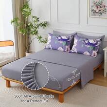 7 Piece Purple Pink Floral Comforter Set Full/Queen/King Size Bed In A Bag,Flowers Printed On Light Comforter Set With Sheets, Soft Microfiber Botanical Bedding Set For Wedding Items,Home Bed Room Decor,Easter Gifts,Mothers Day Gift,All Season - Tím Hồng 1550 - Xem 2