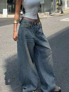 Spring 2026 High Waisted Oversize Baggy Jeans | Vintage Washed Denim | Loose Drape Street Casual Versatile Daily Wear Pants (Multi-Colors) - màu xanh nhạt - Xem 5