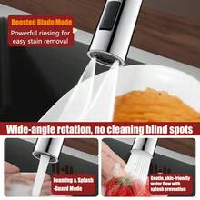 1 cái nối dài vòi bếp, đầu vòi chậu rửa xoay 360°, khớp nối đa năng bằng đồng thau, 3 chế độ áp lực cao, phù hợp với hầu hết các loại vòi. - Bạc - Xem 2