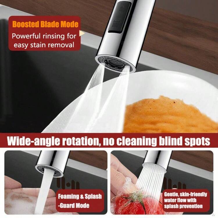 1 cái nối dài vòi bếp, đầu vòi chậu rửa xoay 360°, khớp nối đa năng bằng đồng thau, 3 chế độ áp lực cao, phù hợp với hầu hết các loại vòi. - Bạc - Xem 2
