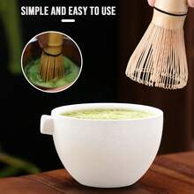 MYVIT 9件套抹茶茶具，包括日式陶瓷抹茶碗、抹茶筅、竹制抹茶筅架、勺子、茶叶罐、竹制托盘，手工抹茶仪式套装，礼盒包装，适合送礼、节日，可重复使用，日常必备 - 白色 - 查看 3