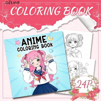 GDTME Cute Anime Girl Adult Coloring Book, Manga Comic, Heart-Pounding, 24 Pages Cute High School Girl Coloring Practice, Simple Lines Easy To Color, Relax Mind And Body, Relieve Anxiety, Birthday Gift For Manga Lovers, Valentine's Day And Women's Day Gift, Back To School Stationery, Office Supplies, Room Decor, 7.9x7.9 Inches.