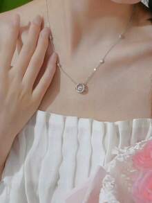 0.5ct Classic Moissanite Pendant Necklace In 925 Sterling Silver - Unisex Jewelry Gift With Certificate & Gift Box, Perfect For Halloween - White - View 5