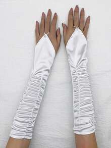 1pc New Fashionable Wedding/Holiday Sheer Mesh Fingerless Long Gloves, Lightweight & Breathable - White - View 3