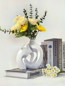 2pcs Ceramic Vase Set - Modern Wreath Shaped White Minimalist Style Decorative Vases, Suitable For Living Room, Entryway, Bookshelf, Fireplace Mantel, Centerpiece