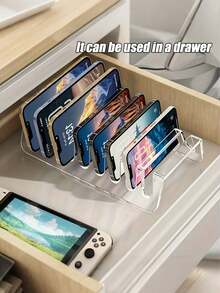 1pc Transparent Acrylic Desktop Phone Case Holder, Multi-Layer Acrylic Desktop Phone Case Display Rack, 1pc Phone And Tablet Storage Box, Multi-Device Storage Box, Practical Tablet Stand, Electronics Storage Box, Desktop Phone Charging Holder, Transparent Compartments, Acrylic Material, Easy To Organize, Large Capacity, Stable Base - Multicolor - View 1