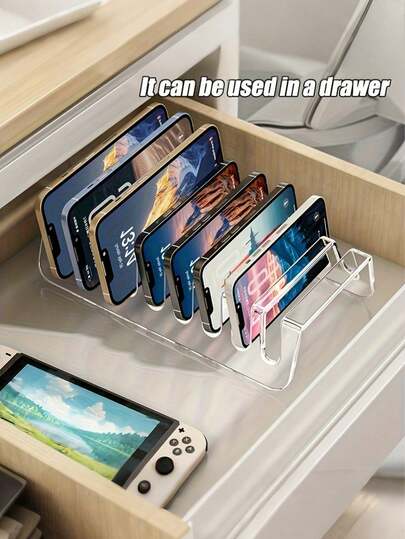 1pc Transparent Acrylic Desktop Phone Case Holder, Multi-Layer Acrylic Desktop Phone Case Display Rack, 1pc Phone And Tablet Storage Box, Multi-Device Storage Box, Practical Tablet Stand, Electronics Storage Box, Desktop Phone Charging Holder, Transparent Compartments, Acrylic Material, Easy To Organize, Large Capacity, Stable Base