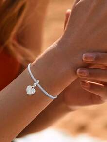 1 pieza Colgante con forma de corazón brillante y con cuentas, adecuado para hacer pulseras, brazaletes y joyería DIY, y para uso diario, apropiado para niñas - Plateado - Ver 7
