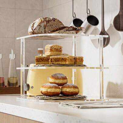 Acrylic Kitchen Cabinet Space-Saving Dish Rack, 3-Tier Plate Organizer, Dining Tableware Holder, Bathroom Storage Small Shelf