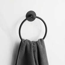 1pc Adhesive Towel Rack, Black Towel Ring, Wall-Mounted Bathroom Towel Rack, Towel Ring, Round, Rectangular, Stainless Steel Bathroom Towel Rack, Wall-Mounted Towel Hook, Silver, Gold Towel Hook, Bathroom Towel Storage Organizer, Black Washcloth Rack, Dishcloth, Hand Towel Bar, Bathroom Accessories, Hardware, Bathroom Decor, No Drill Dishcloth Rack - Towel Rack - View 1