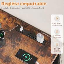 CYLubardy Comoda Cajonera para Recamara con 8 Cajones de Tela Muebles para Ropa con Cajonera Tapa de Madera Estructura de Meta Muebles para Recamara con Enchufes para Ropa Hogar Oficina - MarrnNegro - Ver 5