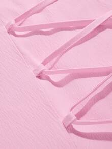 Elegant Long Dress For Women, Square Neckline, Lantern Short Sleeves, Pleats, Back Tie, Solid Color, Suitable For Autumn Wear.Summer Dress Elegant Dresses For Party - Pink - View 11