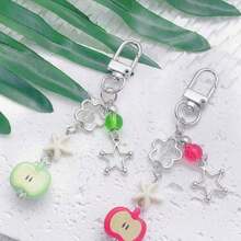 1pc Unisex New Creative Apple Pendant Keychain, Five-Pointed Star & Flower Decor Accessory, Festival Birthday Gift Car Accessories Bag Charm School Cute Goth Y2k Bag Accessories Lanyards With Id Holder Car Accessories Bag Charms - 彩色 - 查看 7