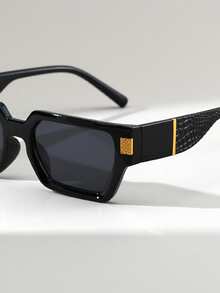 1 Pair Men's Rectangular Crocodile Grain Retro Versatile Street Style Fashion Glasses, Suitable For Beach & Vacation - Multicolor - View 4