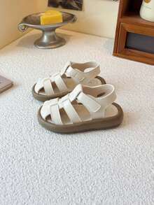 1 Pair Summer New Kids Closed-Toe Sandals, Boys/Girls Soft Bottom Non-Slip Woven Roman Shoes, Versatile Fashion Toddler Flat Shoes - White - View 5