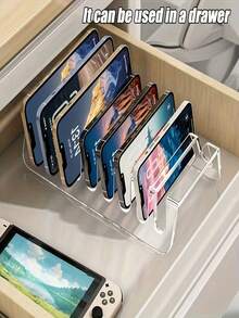 1 Euro Multifunctional Desktop Tablet And Phone Stand. Phone Holder, Tablet Storage Box, Practical Organizer, Multi-Tablet/ Holder, Electronics Storage Box, Desktop Phone Charging Stand, Stand, Transparent Partition, Acrylic Material, Convenient Storage, Large Capacity, Stable Base, Wall-Mounted, Desktop Divider For Electronic Devices - Keep Your Home And Office Clean And Tidy, Provide A Stable Base, An Excellent Gift For Parents, Relatives, Friends And Colleagues. - View 5