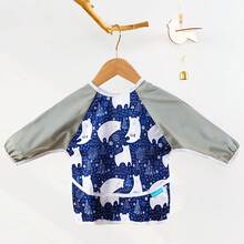 1Pc Rainbow Animal Print Waterproof & Mess - Free Long Sleeve Baby Bib, Adjustable Fit For 6 - 24 Months Toddlers