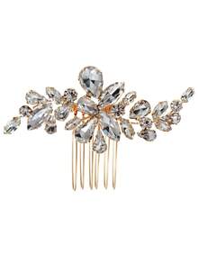 1 chiếc lược cài tóc hình hoa và lá pha lê thanh lịch, phụ kiện cài tóc cô dâu bằng pha lê vàng, thích hợp cho đám cưới, dạ hội và các sự kiện trang trọng. - Vàng - Xem 9