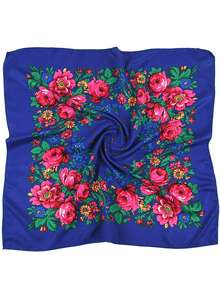 1pc Floral Print Headscarf/Shawl, Russian Style Square Scarf, Cotton Dust-Proof & Sun-Proof Shawl - Multicolor - View 5
