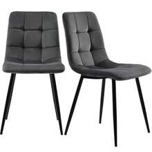 Set Of 4 Dining Chairs, Dark Grey, With Backrest, Velvet Seat And Metal Frame. - Grey - View 6