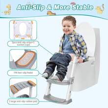 Asiento de inodoro para niños pequeños, antideslizante, con escalera y taburete, plegable. - blanco grisáceo - Ver 2