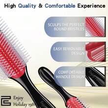 Hair Brush For Women Men Curly Wet Or Dry Hair Classic Detangling Brushes 7 Row For Natural Thick Hair, Blow Styling Separating, Shaping Defining Curls Tools Travel Bristle Black Hairbrush - ColorE - View 4